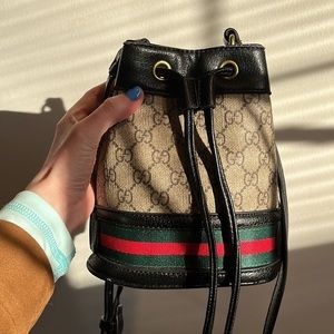 Leather Drawstring Structured Bucket Bag